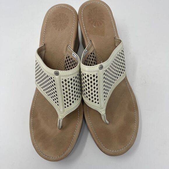 Ugg Women's Solena Slip-On Perforated Wedge Sandals Cream Size 10 - Picture 1 of 6